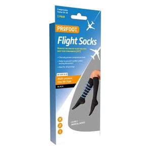 Profoot Flight Socks Fine Rib Style Black UK Size 8-11 One Pair