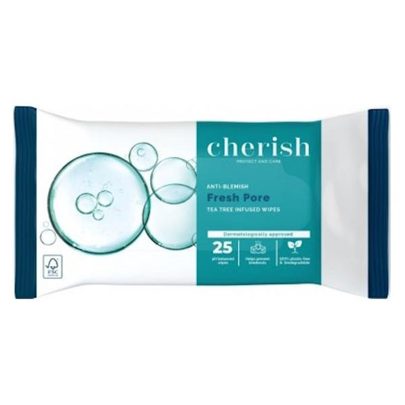 Cherish Anti-Blemish Fresh Pore Facial Wipes 25 Wipes