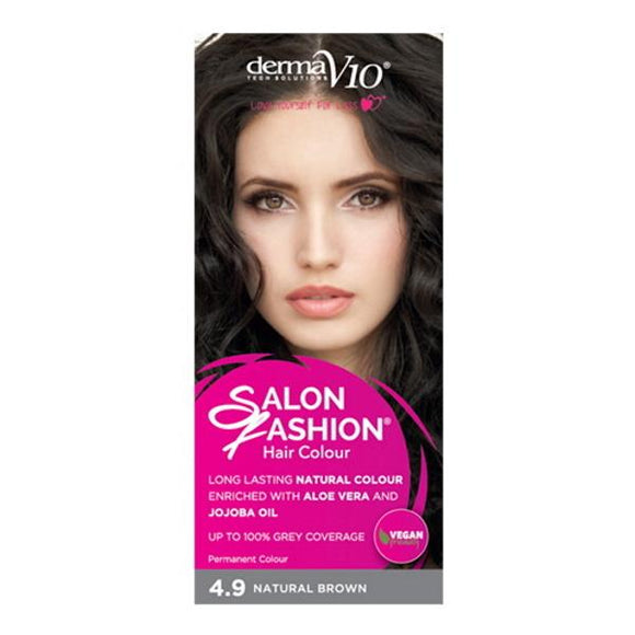 Derma V10 Salon Fashion Permanent Hair Colour 4.9 Natural Brown