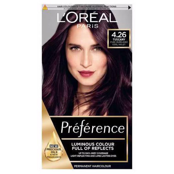 L'Oreal Preference Permanent Colour 4.26 Tuscany Pure Burgundy Cool Violet