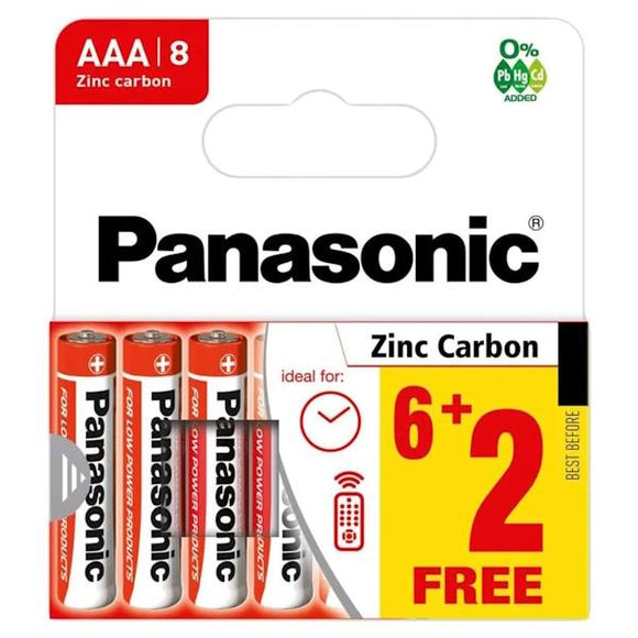 Panasonic Zinc Carbon Batteries AAA 8 Pack