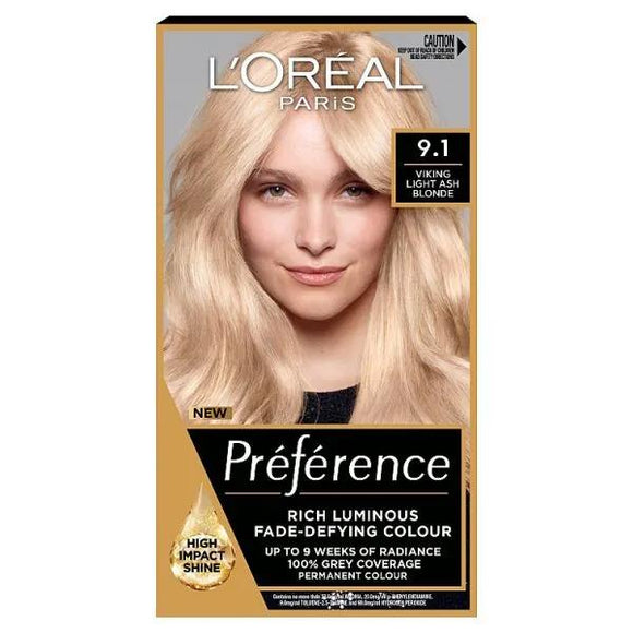 L'Oreal Preference Permanent Colour 9.1 Oslo Viking Light Ash Blonde