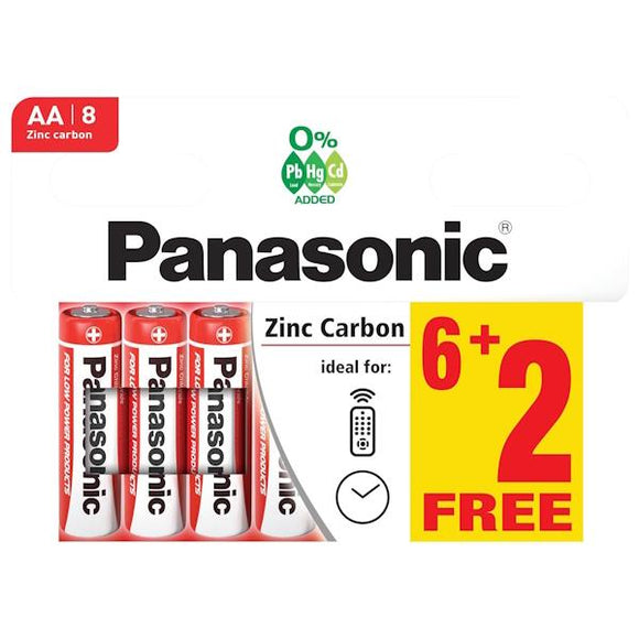 Panasonic Zinc Carbon Batteries AA 8 Pack