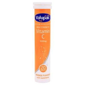 Valupak Vitamins Effervescent High Strength Vitamin C 1000mg 20 Orange Flavour Tablets