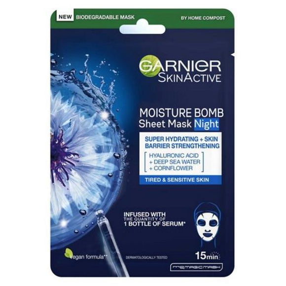 Garnier Skin Active Moisture Bomb Sheet Mask Night Hyaluronic Acid + Cornflower