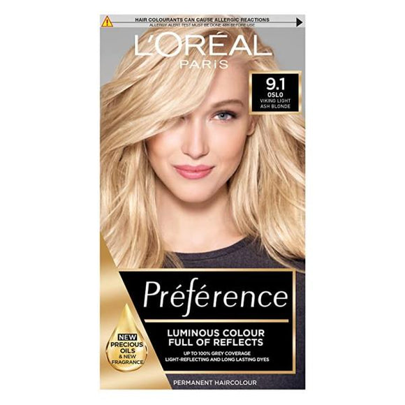 L'Oreal Preference Permanent Colour 9.1 Oslo Viking Light Ash Blonde