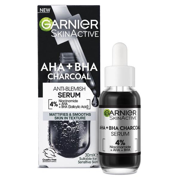 Garnier Skin Active AHA + BHA Charcoal Anti-Blemish Serum 30ml
