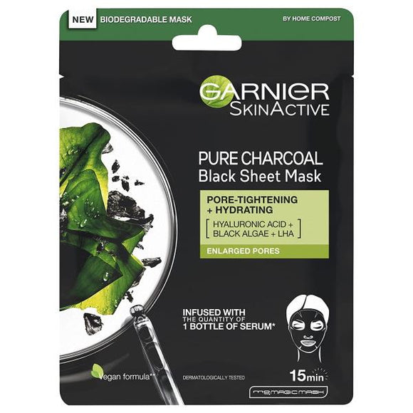 Garnier Skin Active Pure Charcoal Black Sheet Mask Hyaluronic Acid + Black Algae+LHA