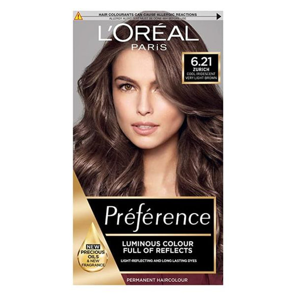 L'Oreal Preference Permanent Colour 6.21 Zurich Cool Iridescent Very Light Brown